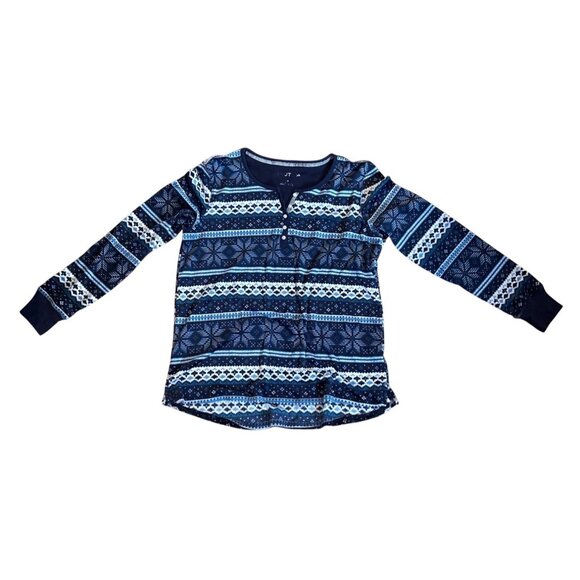 Nautica Pajama Set Women Med Blue Fair Isle Long Sleeve Microfleece Soft - Picture 3 of 9